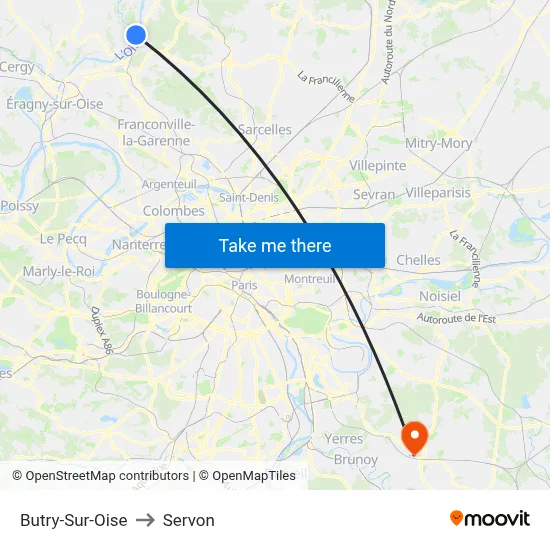 Butry-Sur-Oise to Servon map