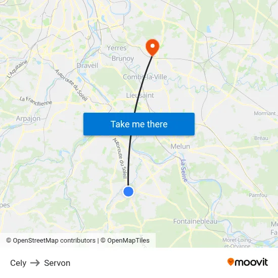 Cely to Servon map