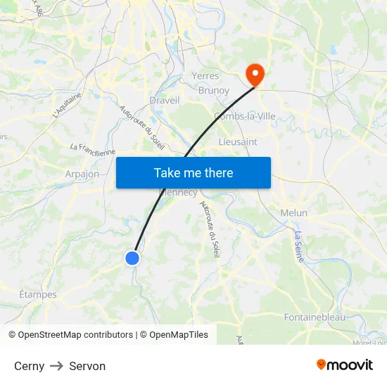 Cerny to Servon map