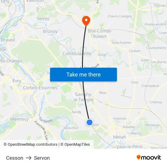 Cesson to Servon map