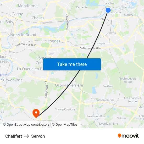 Chalifert to Servon map