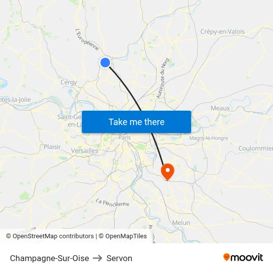 Champagne-Sur-Oise to Servon map