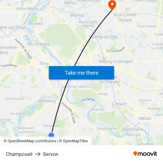 Champcueil to Servon map