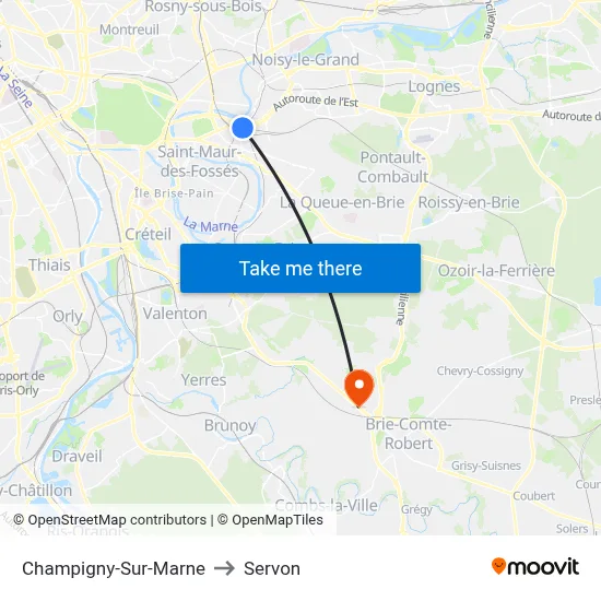 Champigny-Sur-Marne to Servon map