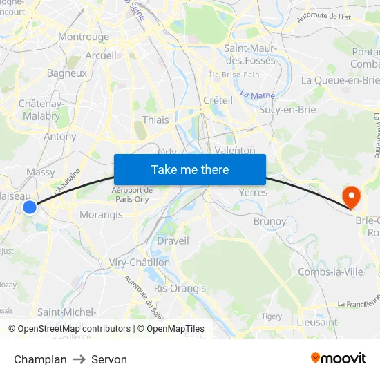 Champlan to Servon map