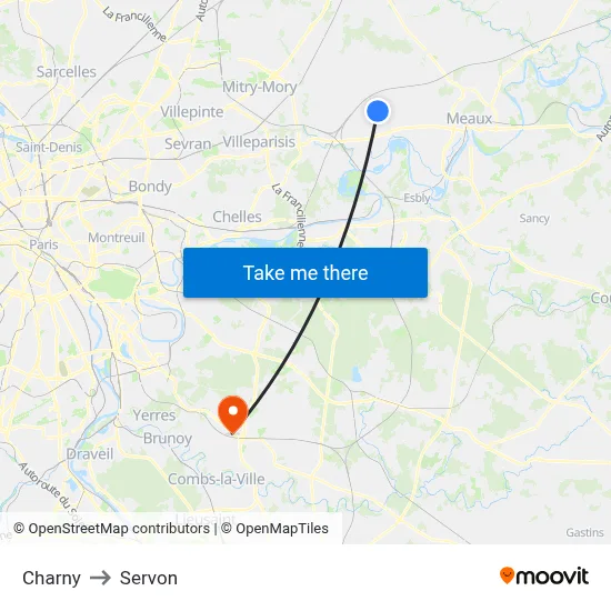 Charny to Servon map