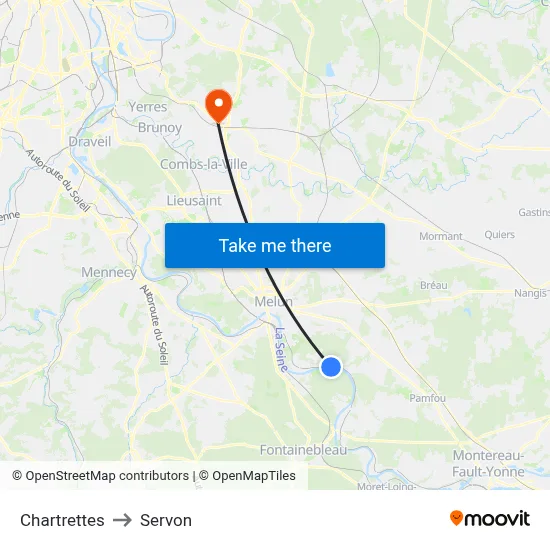 Chartrettes to Servon map