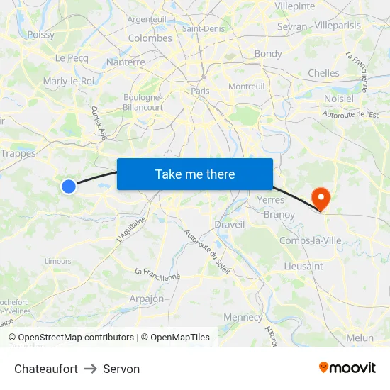 Chateaufort to Servon map