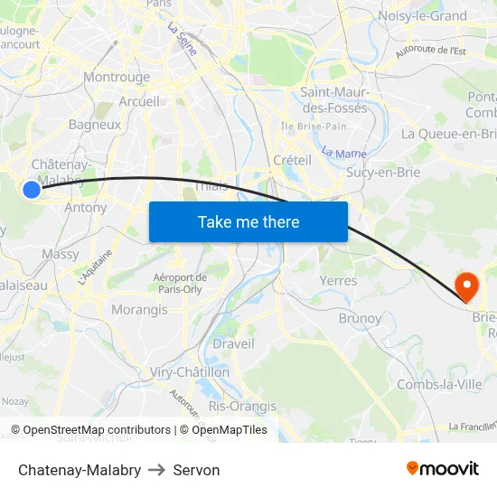 Chatenay-Malabry to Servon map