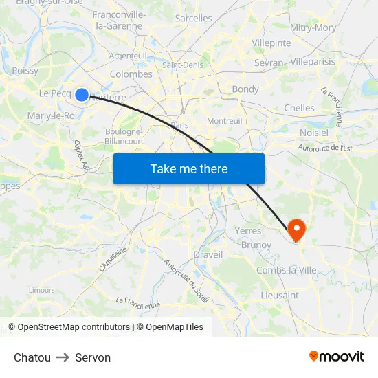 Chatou to Servon map