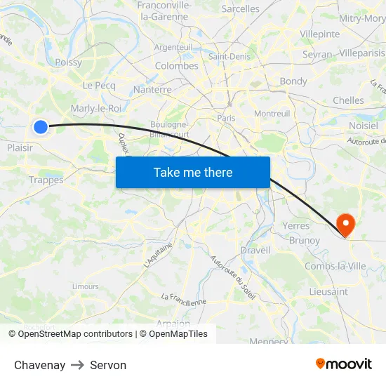 Chavenay to Servon map