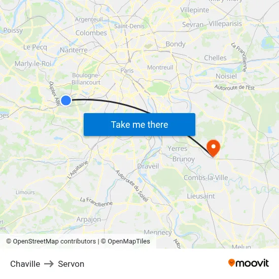 Chaville to Servon map