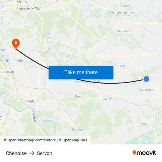 Chenoise to Servon map