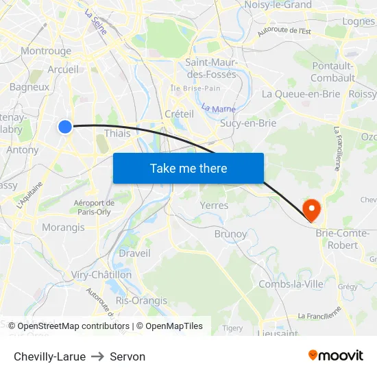 Chevilly-Larue to Servon map