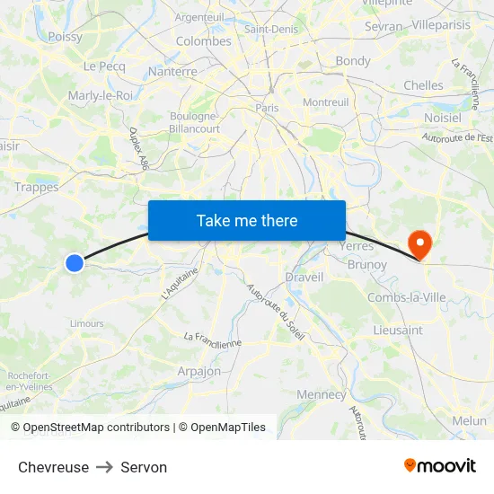 Chevreuse to Servon map