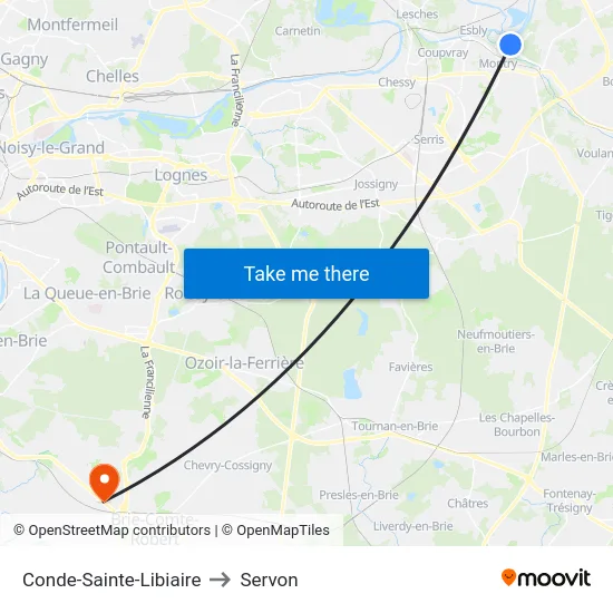 Conde-Sainte-Libiaire to Servon map