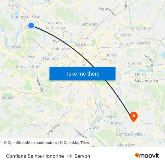 Conflans-Sainte-Honorine to Servon map