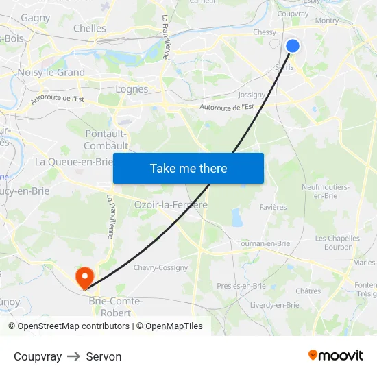 Coupvray to Servon map