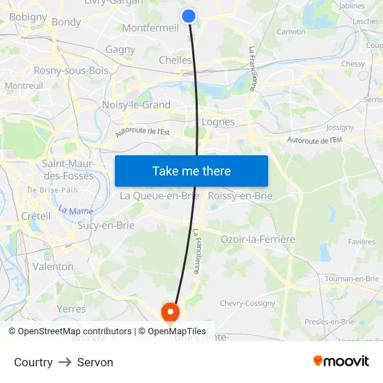 Courtry to Servon map