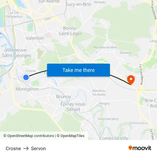 Crosne to Servon map
