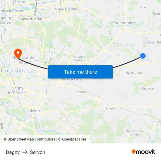 Dagny to Servon map