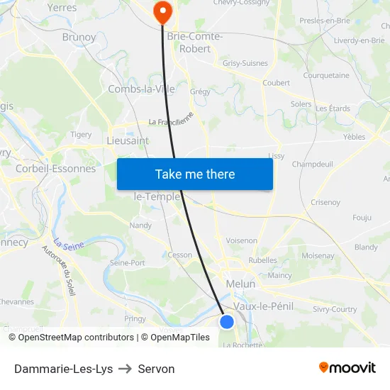 Dammarie-Les-Lys to Servon map