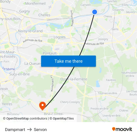 Dampmart to Servon map