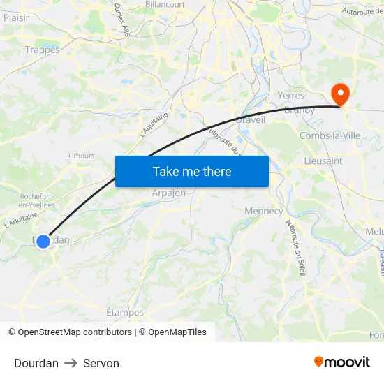 Dourdan to Servon map