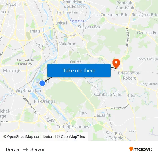 Draveil to Servon map