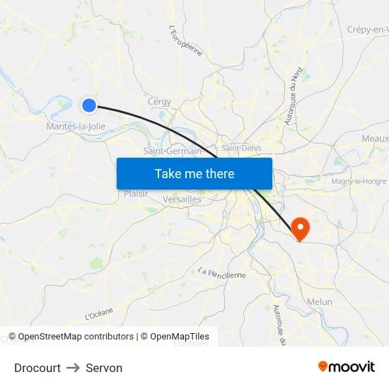 Drocourt to Servon map