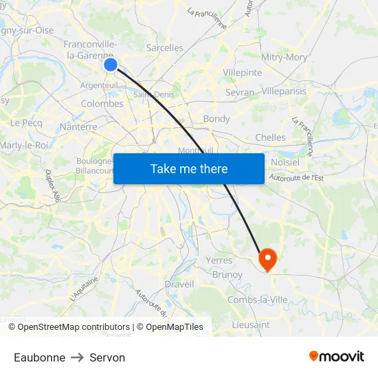 Eaubonne to Servon map