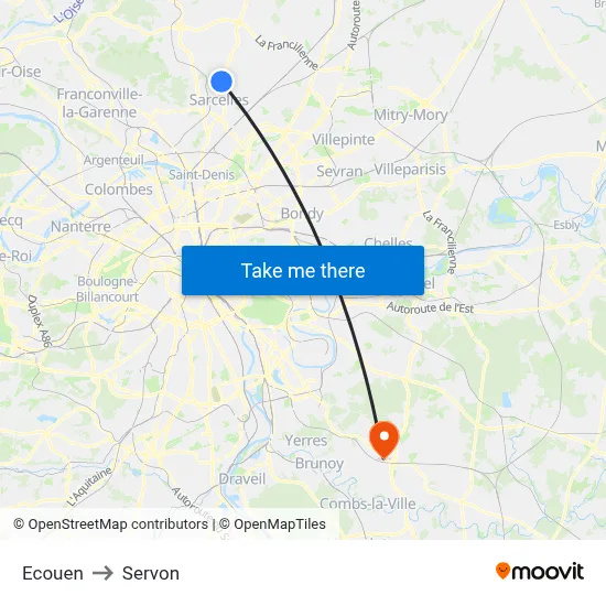 Ecouen to Servon map