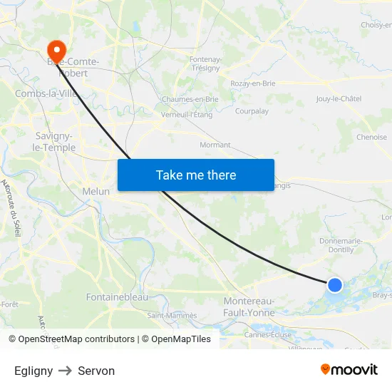 Egligny to Servon map