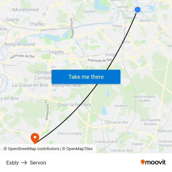 Esbly to Servon map