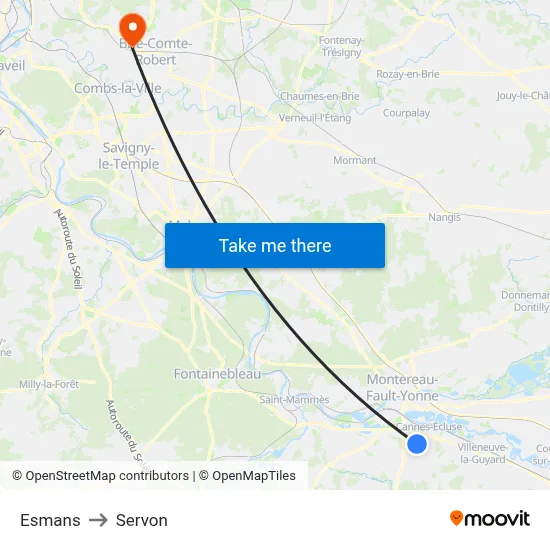 Esmans to Servon map
