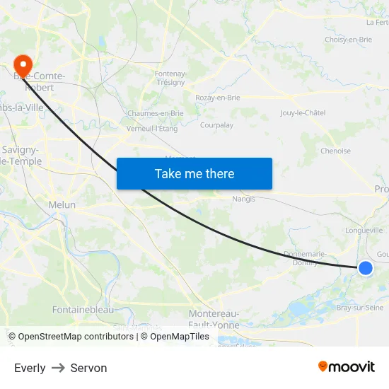 Everly to Servon map