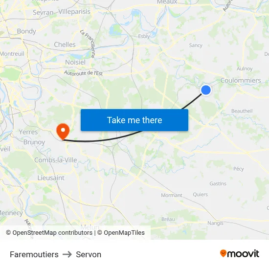 Faremoutiers to Servon map