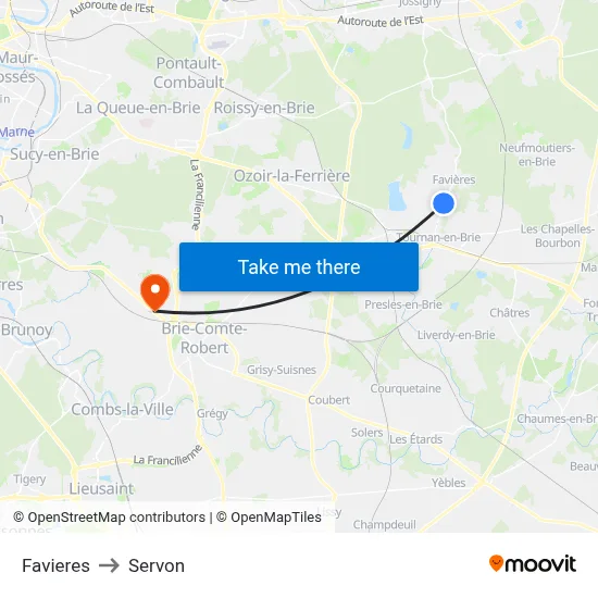 Favieres to Servon map