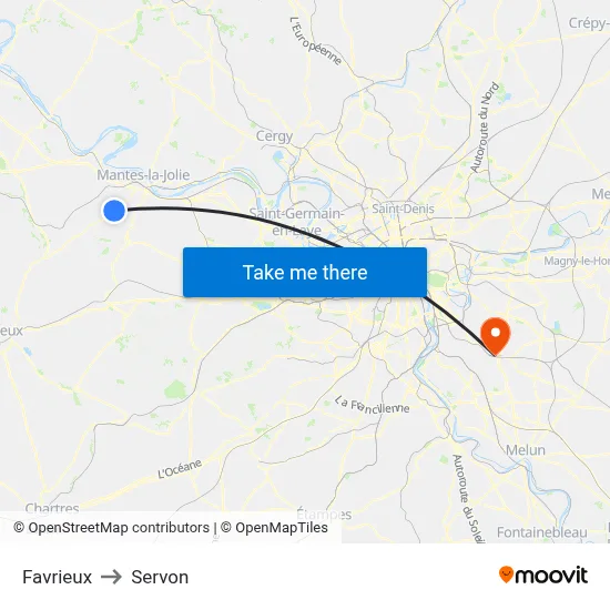 Favrieux to Servon map