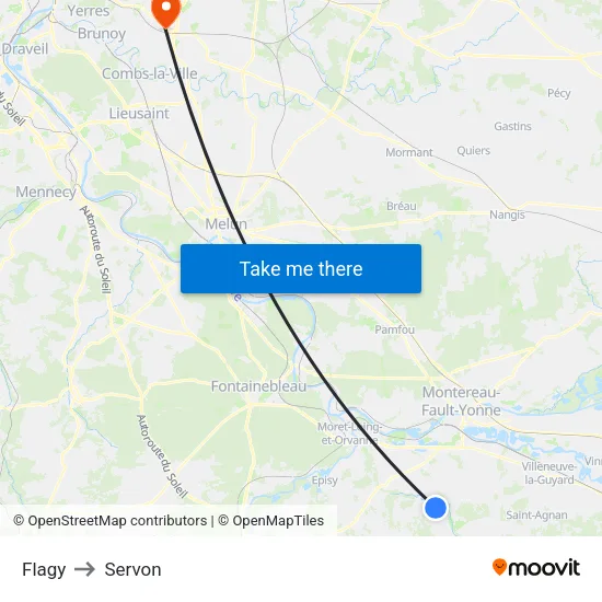 Flagy to Servon map