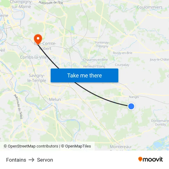 Fontains to Servon map
