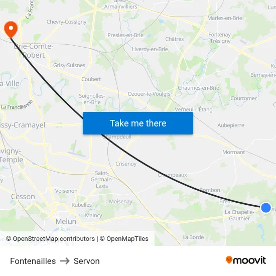 Fontenailles to Servon map