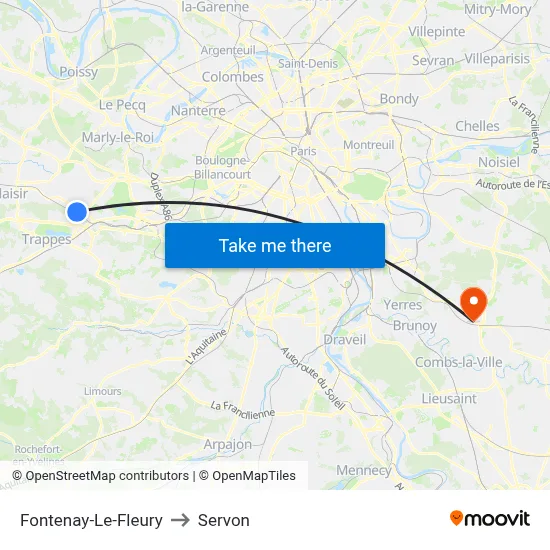 Fontenay-Le-Fleury to Servon map
