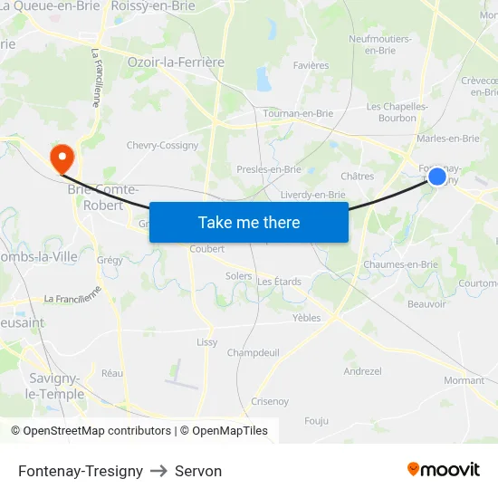 Fontenay-Tresigny to Servon map