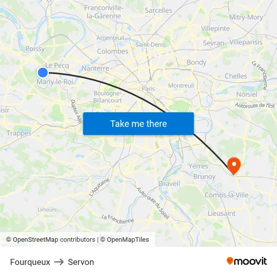 Fourqueux to Servon map