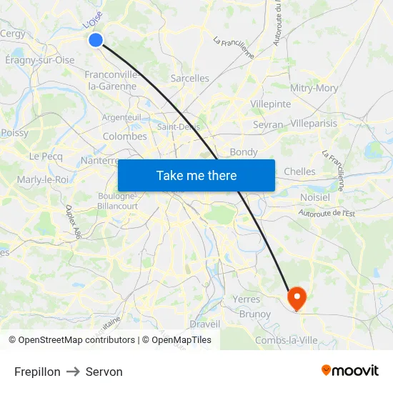 Frepillon to Servon map