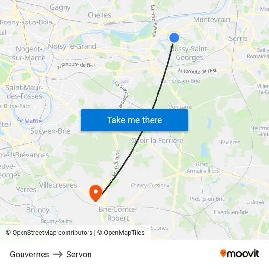 Gouvernes to Servon map