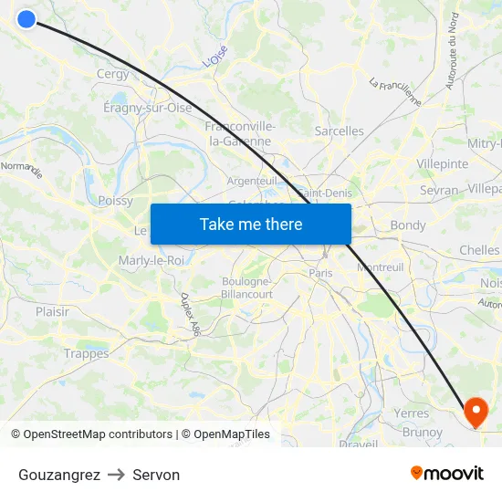 Gouzangrez to Servon map