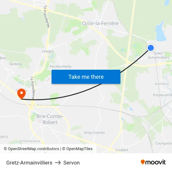 Gretz-Armainvilliers to Servon map