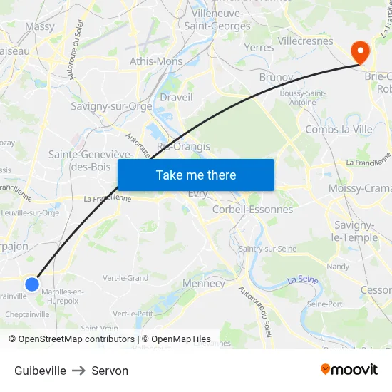 Guibeville to Servon map